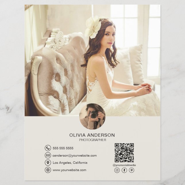 Flyer Código QR Personalizado Foto Mídia Social Empresar (Frente)