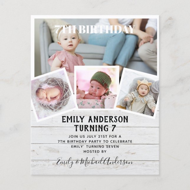 Flyer Colagem de Fotos de Aniversário de 7 Convidam Meni (Frente)