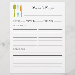 Flyer Colorful Kitchen Utensils Personalized Recipe Page