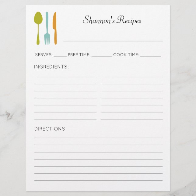Flyer Colorful Kitchen Utensils Personalized Recipe Page (Verso)