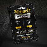 Flyer Compro Barbeiro Clássico de Corte de Cabelo do Bar<br><div class="desc">Dê a sua barbearia um olhar clássico e profissional com este modelo de panfleto personalizável! Este design apresenta um esquema de cores preto e amarelo eterno com informações claras e concisas de serviço e preços. Perfeito para atrair novos clientes e aumentar sua marca. Personalize facilmente este folheto com o seu...</div>