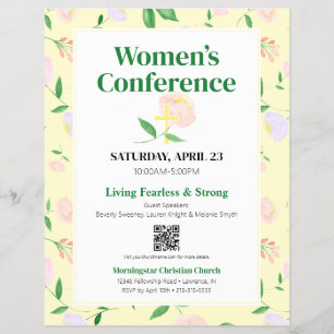 Flyer Conferência Floral da Primavera Amarela para Mulhe