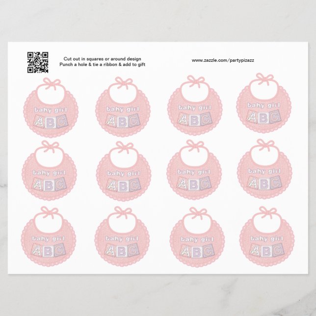 Flyer Conjunto de 12 Bebê Menina Rosa Bib Gift ou etique (Frente)
