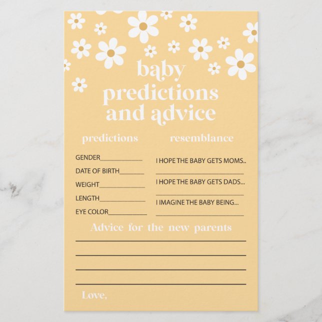 Flyer Conselhos para os pais no chá de bebê da Daisy Car (Frente)