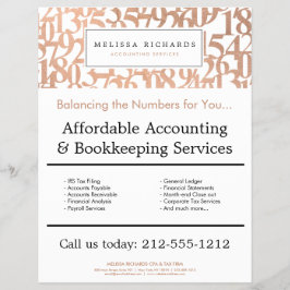 Flyer Contabilista de Números Dourados do Rosa profissio