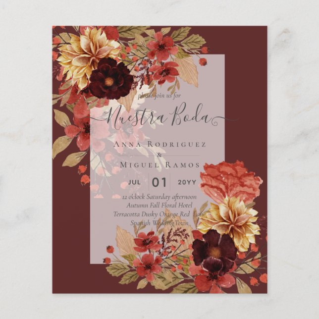 Flyer Convidações de Boda, Orçamento Caseiro Espanhol Qu (Frente)