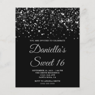 Flyer Convidado Glittery Black Sweet 16