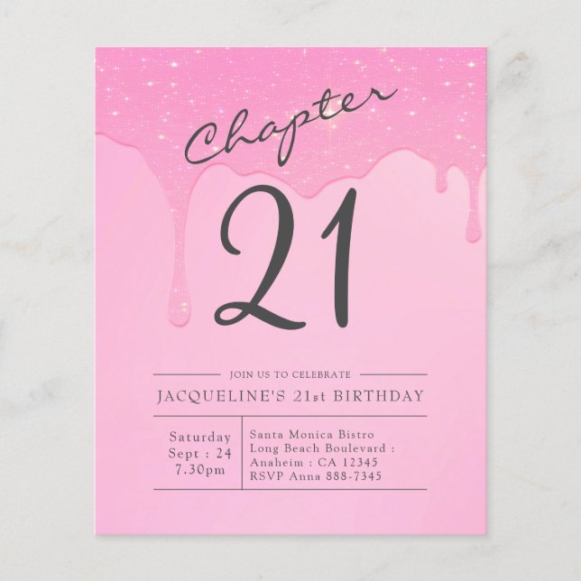 Flyer Convite à Cinza Rosa aniversário de 21 anos de Orç (Frente)