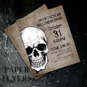 Flyer Convite à Festa Negra de Halloween Preta de Crânio
