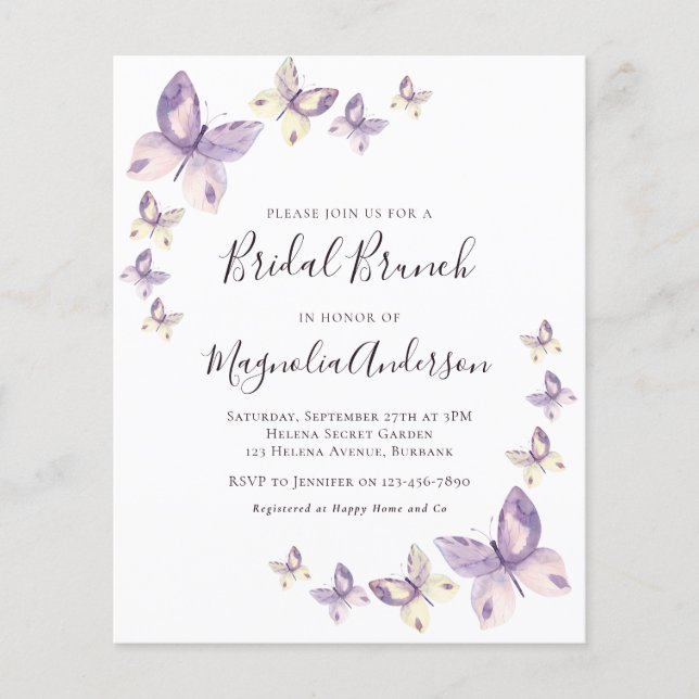 Flyer Convite Brunt-Bridal PAPEL Pink Butterfly (Frente)