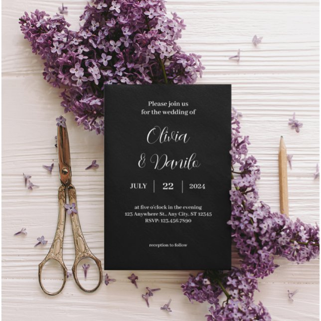 Flyer Convite clássico de casamento branco e preto (Criador carregado)