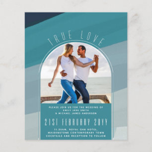 Flyer Convite Contemporâneo De Casamento De Azul Teal F