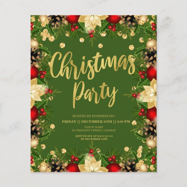 Flyer Convite Corporativo para o Natal Verde Dourado do  (Frente)