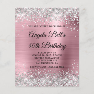 Flyer Convite de 40º Aniversário em Folha de Pink Glitte