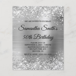 Flyer Convite de 50º Aniversário Glam Glittery Silver