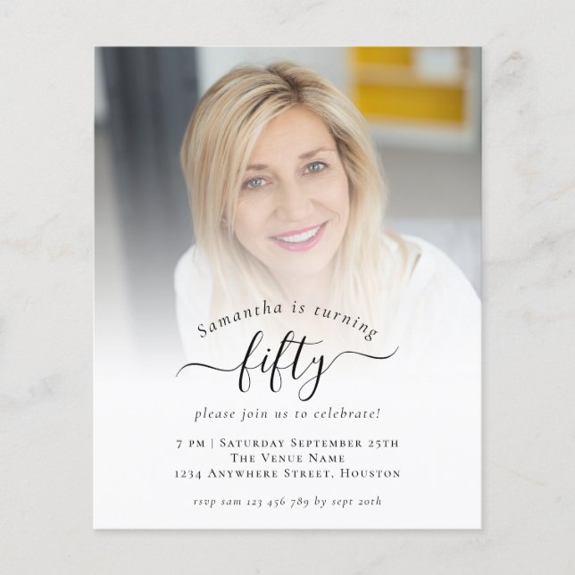 Flyer Convite de aniversário 50º Script de Foto PAPER (Frente)