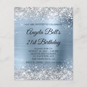 Flyer Convite de Aniversário de 21 Anos Azul Claro com B
