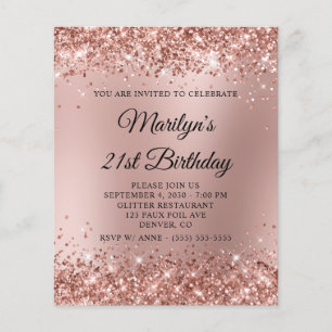 Flyer Convite de Aniversário de 21 Anos Glittery Rose Go