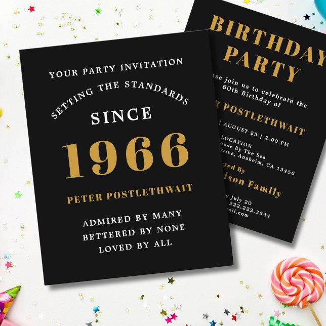 Flyer Convite de Aniversário de 60 anos Orçamento de 196 (1966 birthday invitation budget  flyer. White background.)