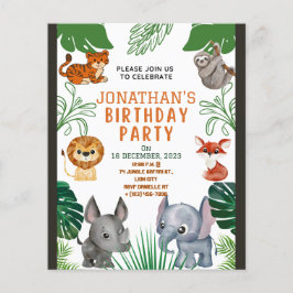 Flyer Convite de aniversário de Animais Selvagens