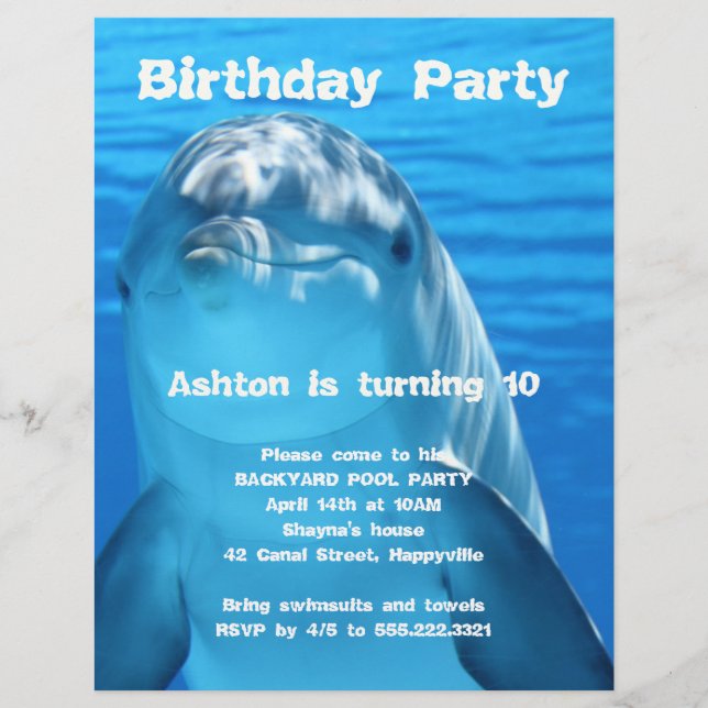 Flyer Convite de Aniversário de Golfinho para Festa na P (Frente)