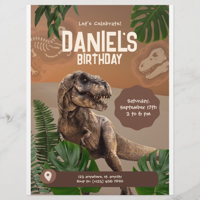 Flyer Convite de Aniversário do Dinossauro Realista lega (Frente)