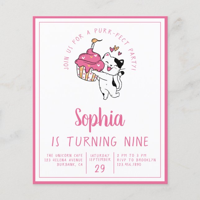 Flyer Convite de Aniversário do Gato Econômico para Cria (Frente)