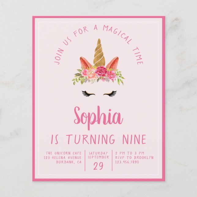 Flyer Convite de aniversário do PAPER Unicorn Kid (Frente)