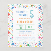 Convite de Aniversário do Partido Pokadot Fiver no