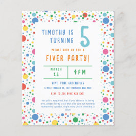 Flyer Convite de Aniversário do Partido Pokadot Fiver no