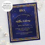 Flyer convite de aniversário marinho de orçamento azul-o<br><div class="desc">Por favor, note que este convite está no papel de folheto e é muito fino. Os envelopes não estão incluídos. Para convites mais espessos (mesmo design) visite nossa loja. Um fundo azul escuro, azul marinho. A cor azul é irregular. Com uma moldura de ouro e um sprinkle confetti de ouro,...</div>