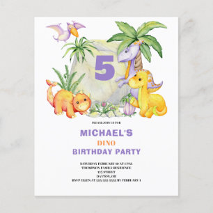 Flyer Convite de Aniversário para 5 de Dinossauro de Orç