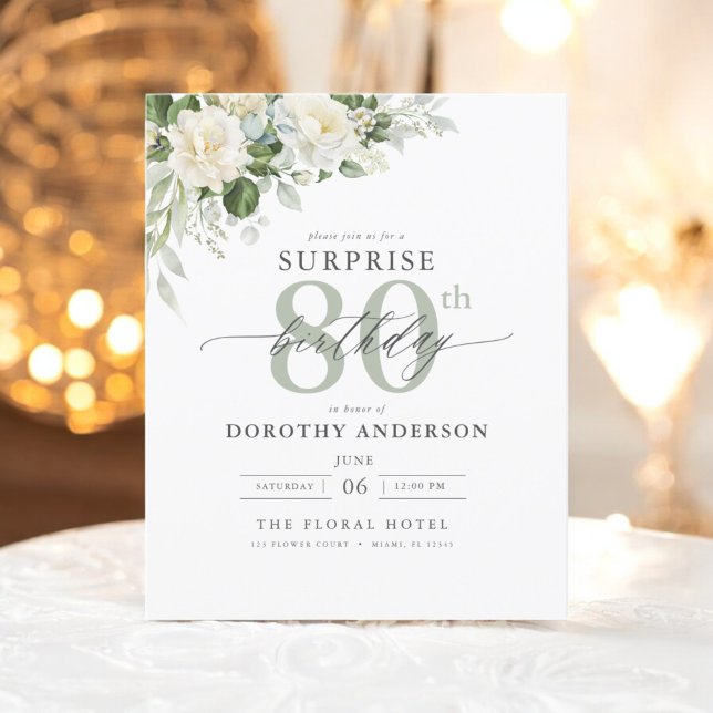 Flyer Convite de Aniversário para Surpresa Floral Verde  (Criador carregado)