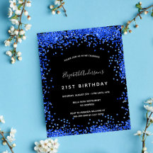 Convite de aniversário preto azul real orçamento