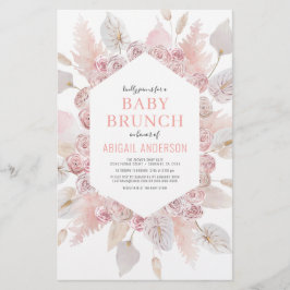 Flyer Convite de Babychurch Boho Rosa Bege de orçamento 