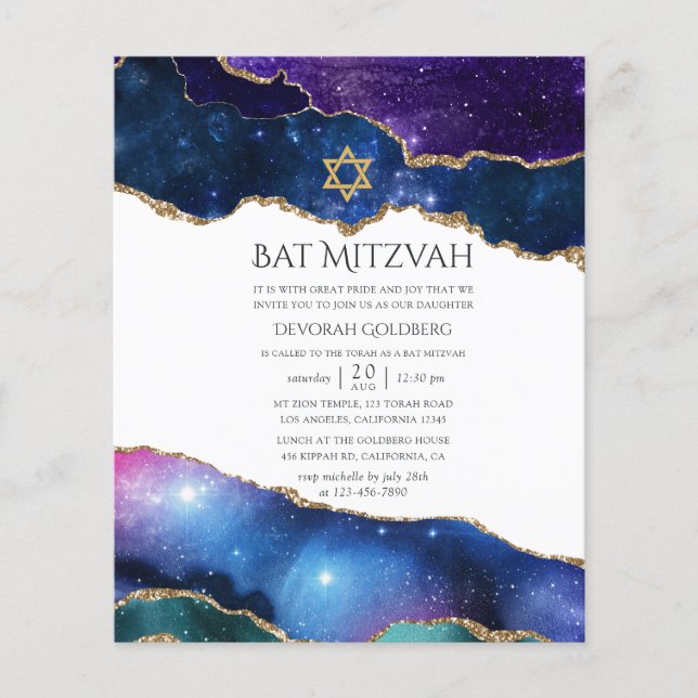 Flyer Convite de Bat Mitzvah Galaxy Ágata (Frente)