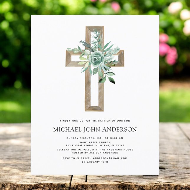 Flyer Convite de Batismo Verde de Eucalipto Orçamento (Criador carregado)