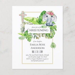 Flyer Convite de Batizado de Elefante Bebê para Meninas
