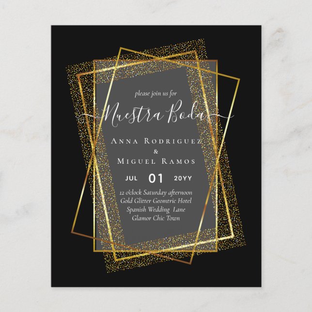 Flyer Convite de Boda, Orçamento DOURADO para Casamento  (Frente)