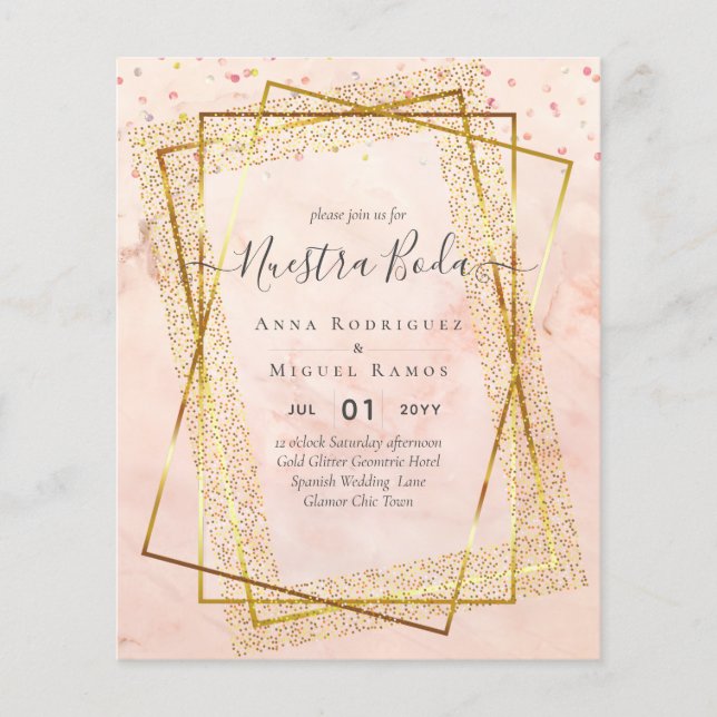 Flyer Convite de Boda, Orçamento DOURADO para Casamento  (Frente)