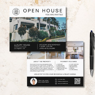 Flyer Convite de Casa Aberta de Imóveis Logo Foto QR Bra