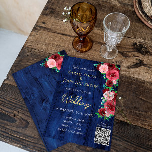 Flyer Convite de Casamento Aquarela Burgundy Navy Orçame