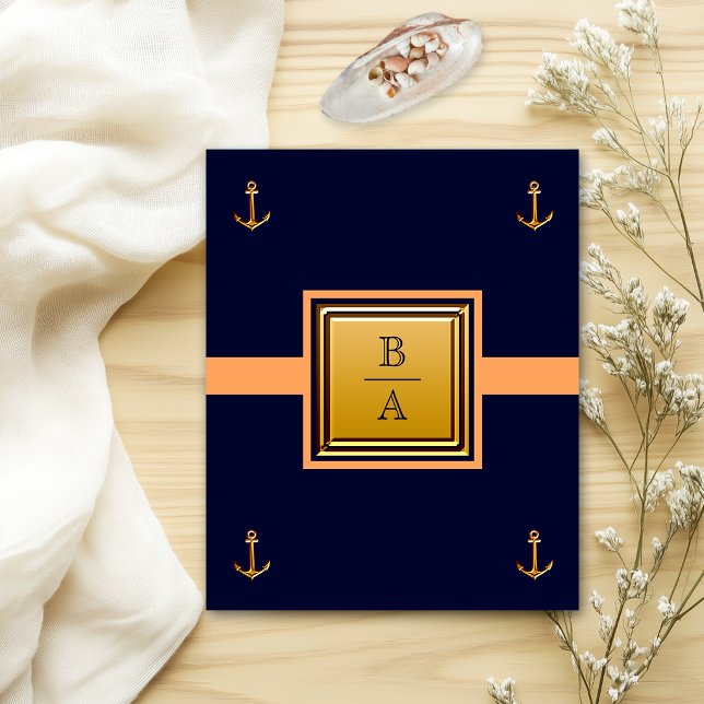 Flyer Convite de Casamento Azul Marinho Laranja Econômic (Criador carregado)