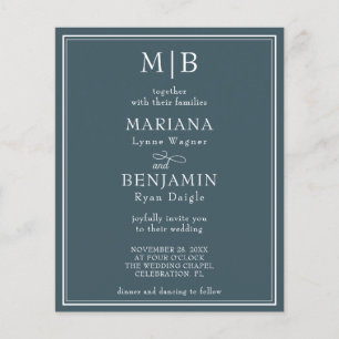 Flyer Convite de Casamento Azul Minimalista Moderno com
