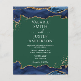 Flyer Convite de Casamento Azul Naval Ágata Verde