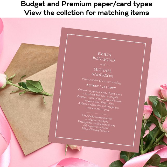 Flyer Convite de Casamento BILÍNGUE Rosa Pó Rosa (Criador carregado)