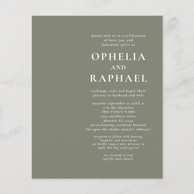 Flyer Convite de casamento Boêmian de Código QR de Sage  (Frente)
