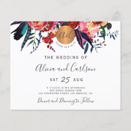 Flyer Convite de casamento boho com monograma floral eco