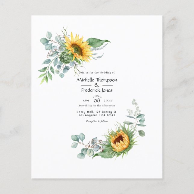 Flyer Convite de Casamento Boho Girassol Eucalipto (Frente)