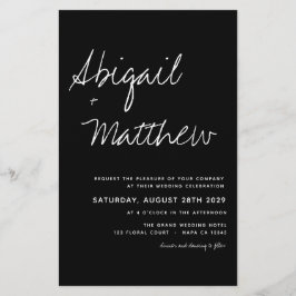 Flyer Convite de Casamento Boho Preto Minimalista Econôm